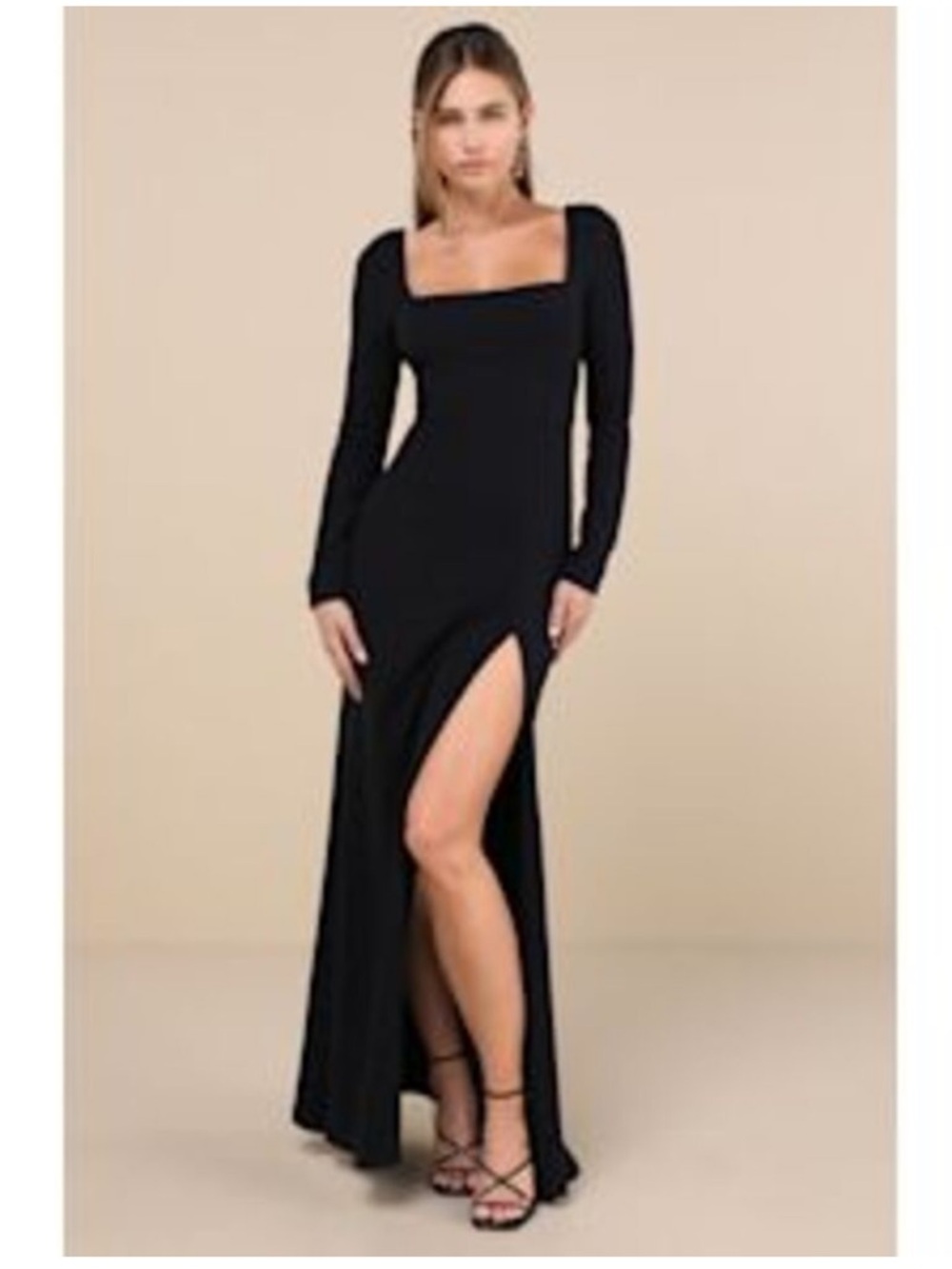 Lulus Infinitely Elegant NWT size Large Black Long Sleeve Maxi Dress Square Neck